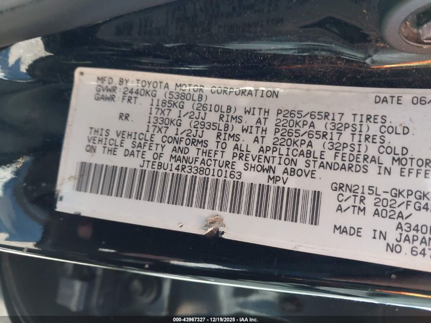 2003 Toyota 4Runner Sr5 V6 VIN: JTEBU14R338010163 Lot: 43967327