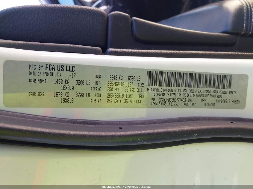 2017 Jeep Grand Cherokee Limited 4X4 VIN: 1C4RJFBG3HC777493 Lot: 43967328