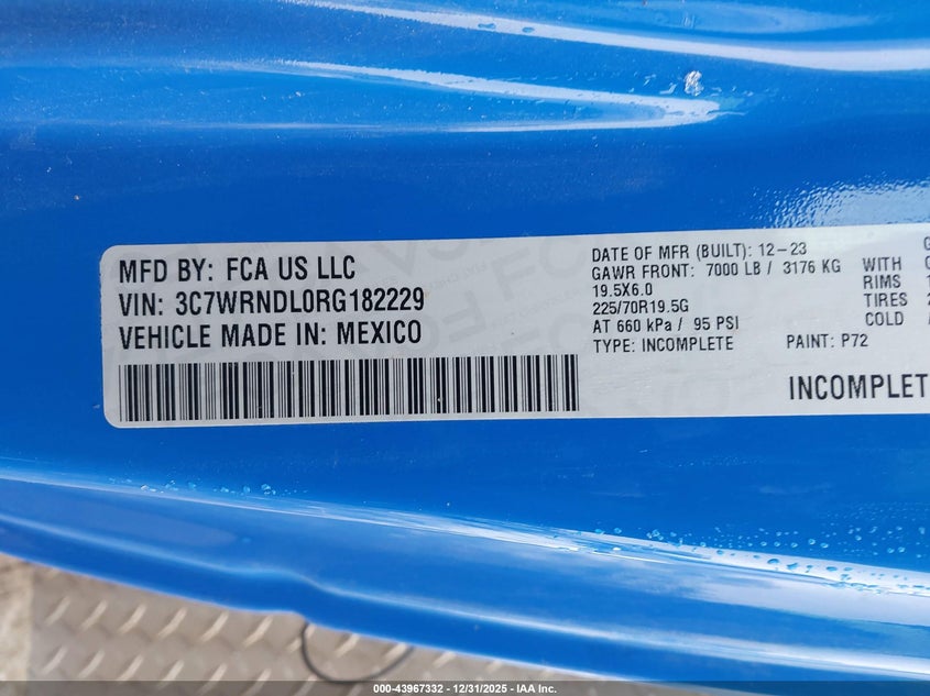 2024 Ram 5500 Chassis Tradesman/Slt VIN: 3C7WRNDL0RG182229 Lot: 43967332
