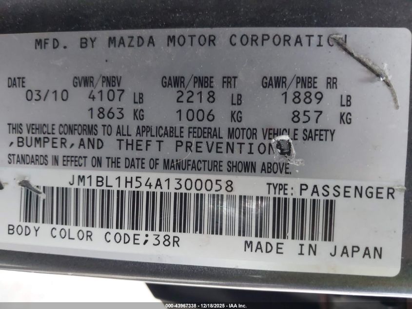 2010 Mazda Mazda3 S Sport VIN: JM1BL1H54A1300058 Lot: 43967338