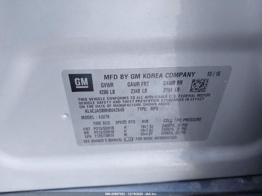 2017 Buick Encore Preferred VIN: KL4CJASB8HB042649 Lot: 43967363