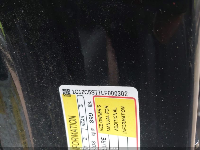 2020 Chevrolet Malibu Fwd 1Fl VIN: 1G1ZC5ST7LF000302 Lot: 43967446