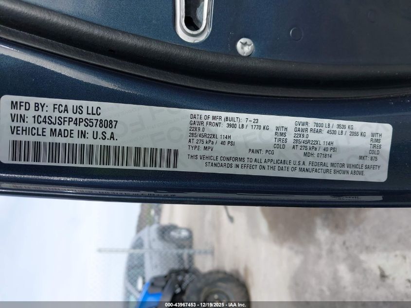 2023 Jeep Grand Wagoneer L Series Ii 4X4 VIN: 1C4SJSFP4PS578087 Lot: 43967453