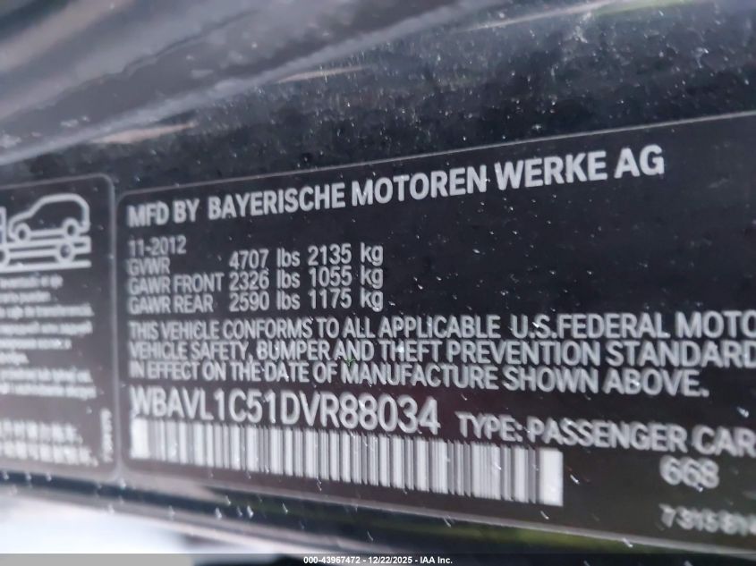 2013 BMW X1 xDrive28I VIN: WBAVL1C51DVR88034 Lot: 43967472