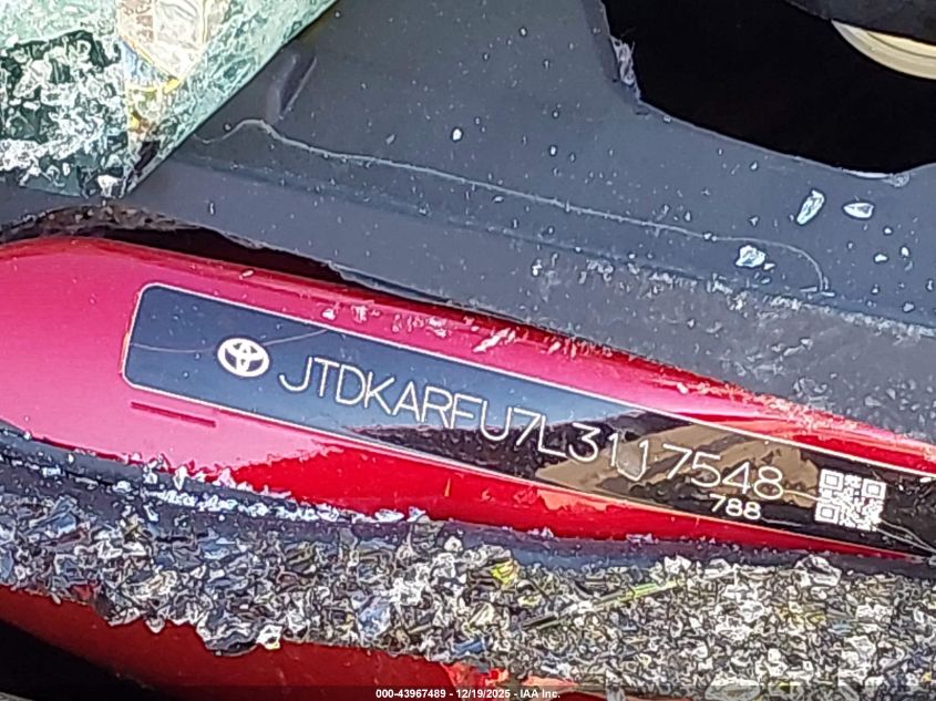 2020 Toyota Prius Le VIN: JTDKARFU7L3117548 Lot: 43967489