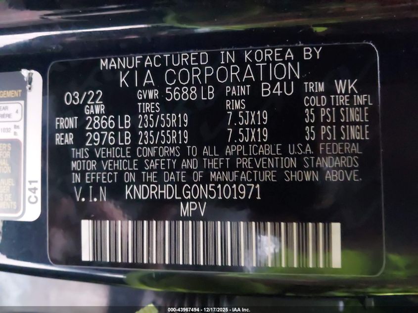 2022 Kia Sorento Hybrid Ex VIN: KNDRHDLG0N5101971 Lot: 43967494