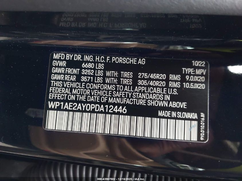 2023 Porsche Cayenne E-Hybrid Platinum Edition VIN: WP1AE2AY0PDA12446 Lot: 43967502