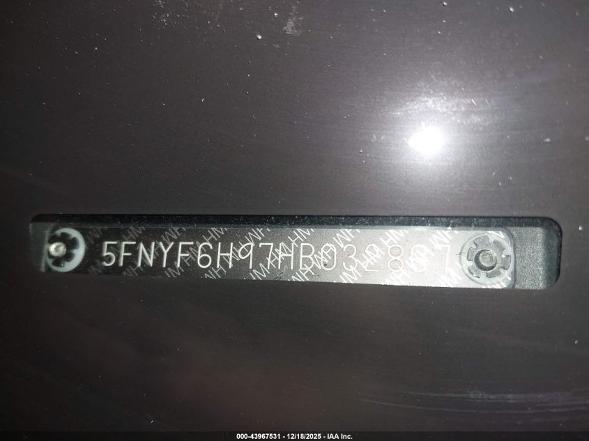 2017 Honda Pilot Touring VIN: 5FNYF6H97HB032867 Lot: 43967531