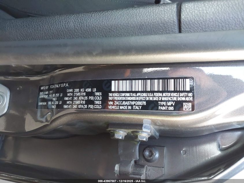 2017 Jeep Renegade Sport 4X4 VIN: ZACCJBAB7HPG56076 Lot: 43967587