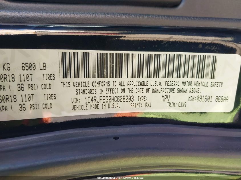 2017 Jeep Grand Cherokee Limited 4X4 VIN: 1C4RJFBG2HC628203 Lot: 43967664