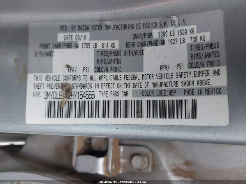 2017 Toyota Yaris Ia VIN: 3MYDLBYV2HY154555 Lot: 43967706