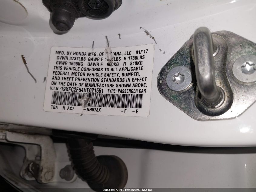 2017 Honda Civic Lx VIN: 19XFC2F54HE021551 Lot: 43967739