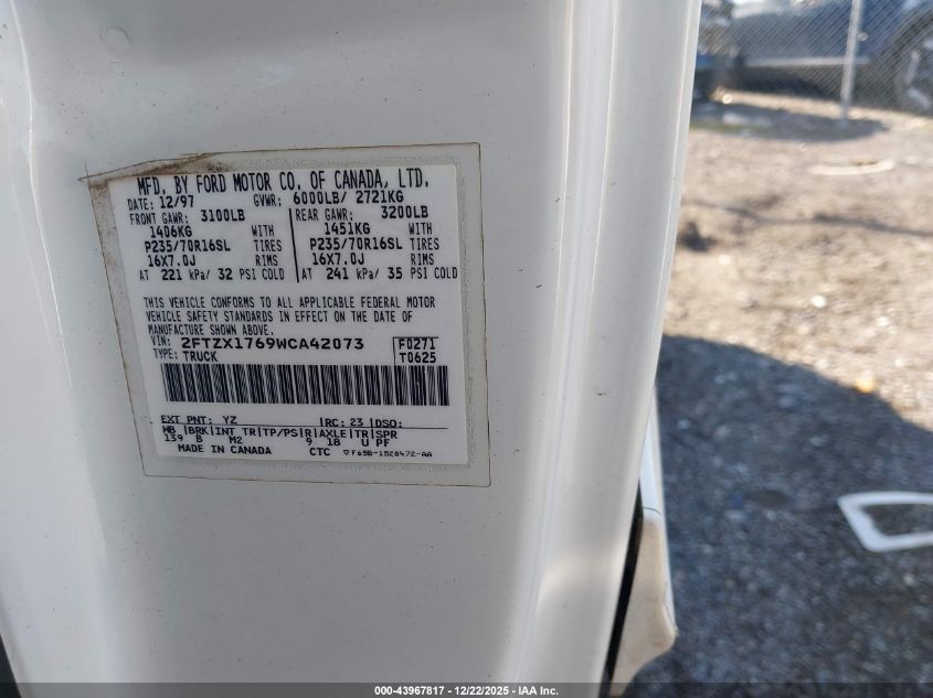 1998 Ford F-150 Lariat/Standard/Xl/Xlt VIN: 2FTZX1769WCA42073 Lot: 43967817