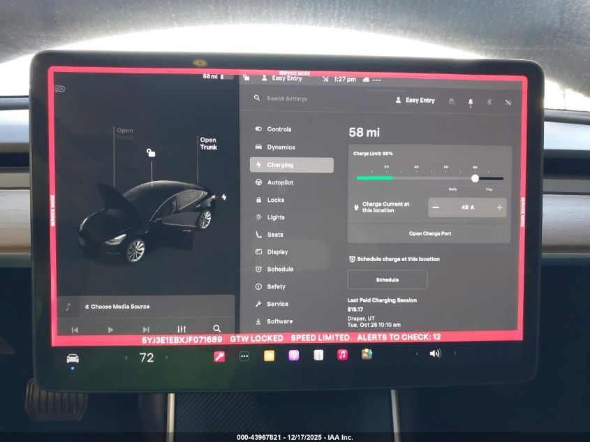 2018 Tesla Model 3 Long Range/Performance VIN: 5YJ3E1EBXJF071689 Lot: 43967821
