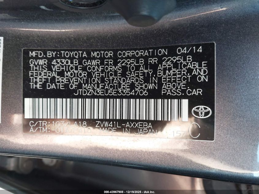 2014 Toyota Prius V Five VIN: JTDZN3EU5E3354706 Lot: 43967908