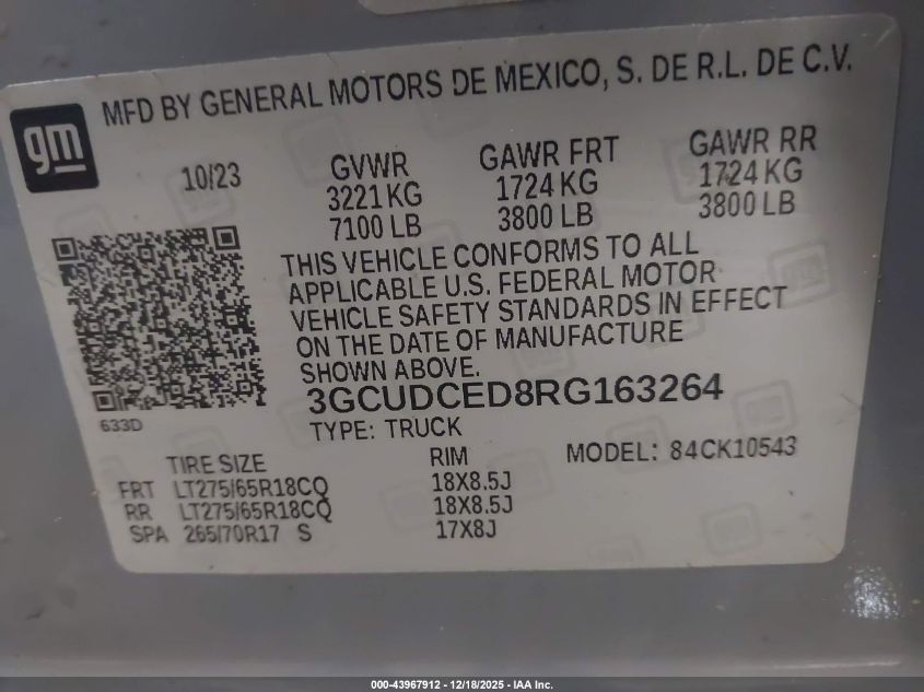 2024 Chevrolet Silverado 1500 4Wd Short Bed Custom Trail Boss VIN: 3GCUDCED8RG163264 Lot: 43967912