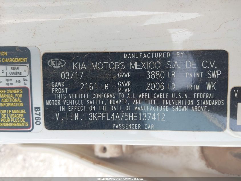 2017 Kia Forte Ex VIN: 3KPFN4A8XHE104912 Lot: 43967935