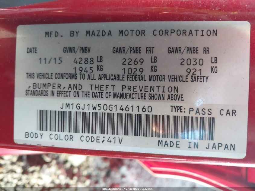 2016 Mazda Mazda6 I Grand Touring VIN: JM1GJ1W50G1461160 Lot: 43968010