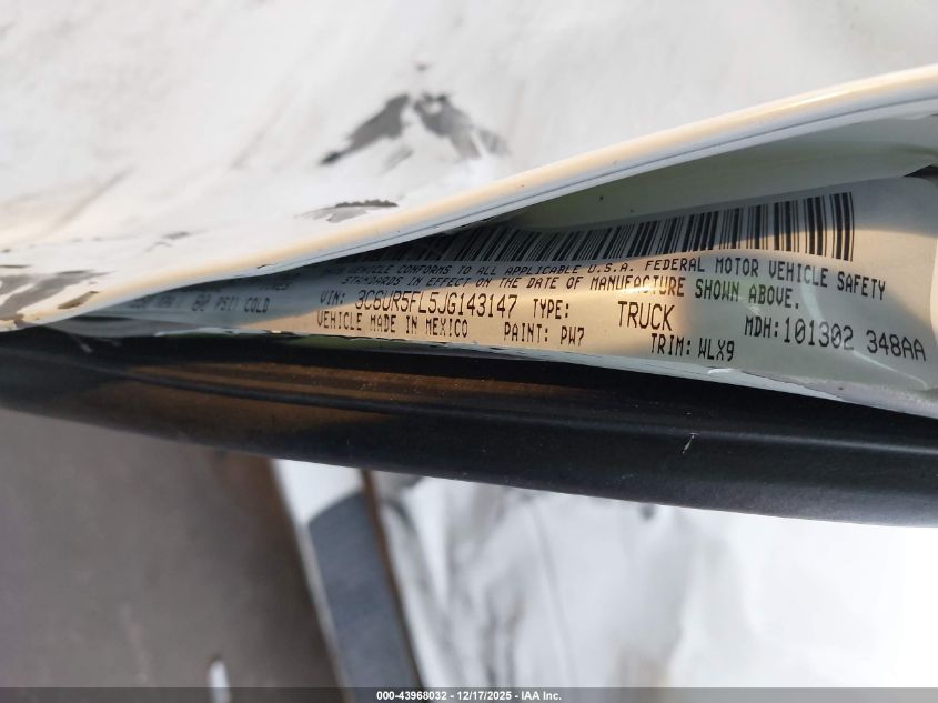 2018 Ram 2500 Laramie 4X4 6'4 Box VIN: 3C6UR5FL5JG143147 Lot: 43968032