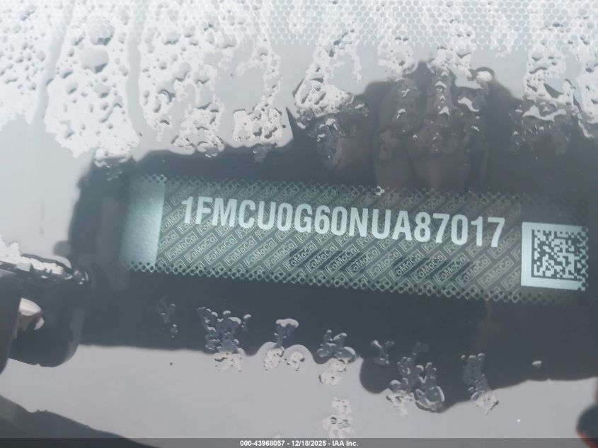 2022 Ford Escape Se VIN: 1FMCU0G60NUA87017 Lot: 43968057