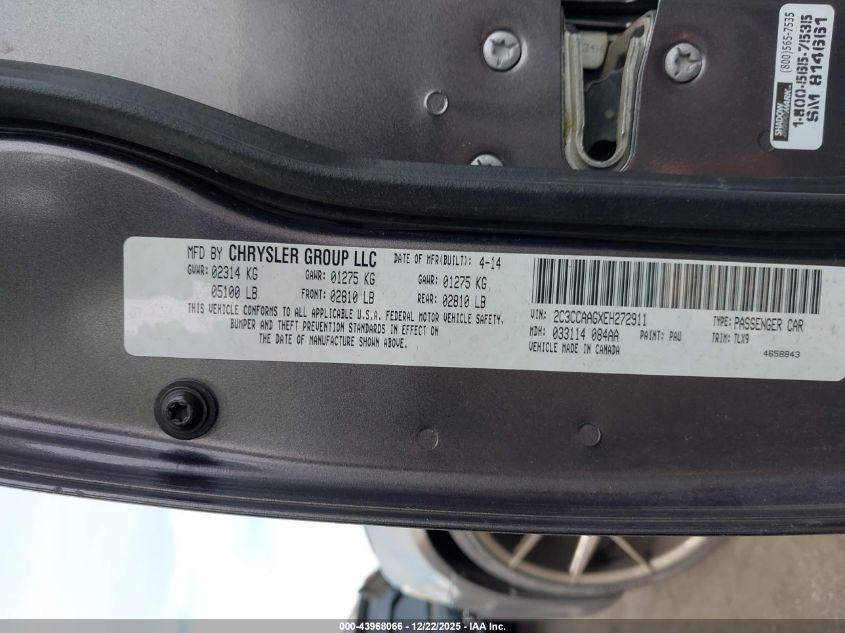 2014 Chrysler 300 VIN: 2C3CCAAGXEH272911 Lot: 43968066