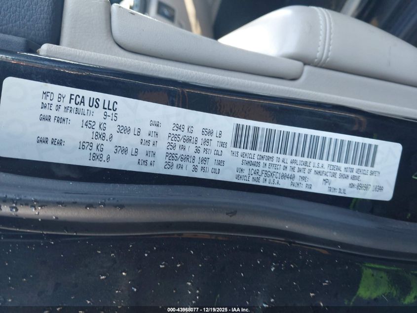 2015 Jeep Grand Cherokee Limited VIN: 1C4RJFBGXFC100440 Lot: 43968077