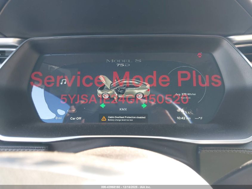 2016 Tesla Model S 60D/70D/75D/85D/90D VIN: 5YJSA1E24GF150520 Lot: 43968160
