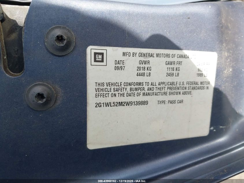 1998 Chevrolet Lumina Ls VIN: 2G1WL52M2W9139889 Lot: 43968162
