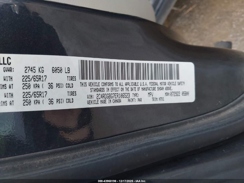 2014 Dodge Grand Caravan Se VIN: 2C4RDGBG7ER106523 Lot: 43968196