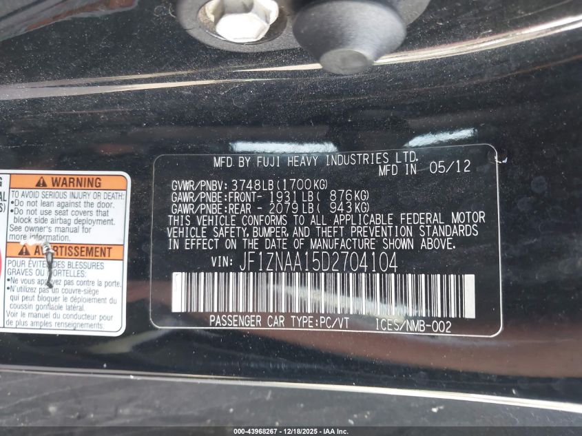 2013 Scion Fr-S VIN: JF1ZNAA15D2704104 Lot: 43968267