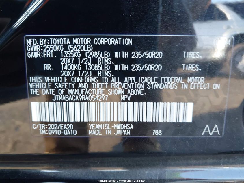 2024 Toyota Bz4X Limited VIN: JTMABACA9RA054297 Lot: 43968269