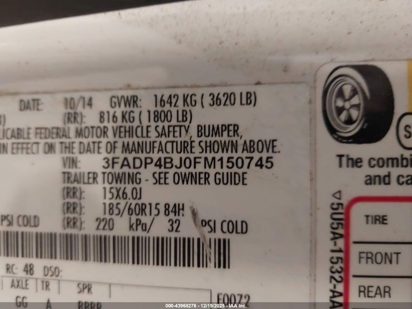 2015 Ford Fiesta Se VIN: 3FADP4BJ0FM150745 Lot: 43968276