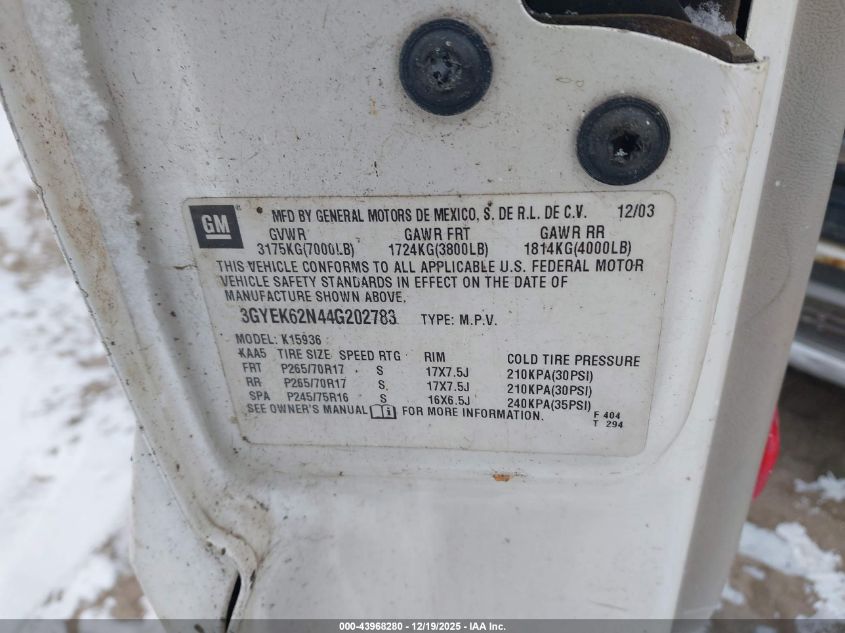 2004 Cadillac Escalade Ext Standard VIN: 3GYEK62N44G202783 Lot: 43968280