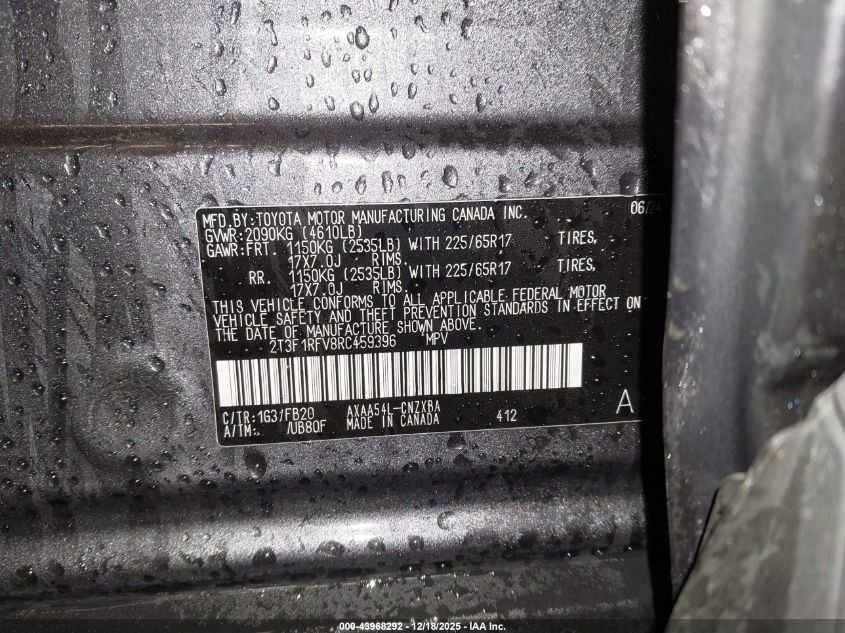 2024 Toyota Rav4 Le VIN: 2T3F1RFV8RC459396 Lot: 43968292