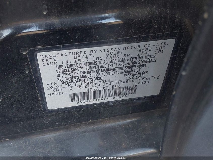 2017 Nissan Sentra Sv VIN: 3N1AB7AP6HL723520 Lot: 43968309