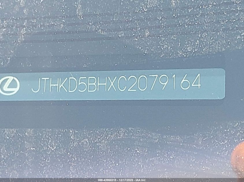 2012 Lexus Ct 200H Premium VIN: JTHKD5BHXC2079164 Lot: 43968315