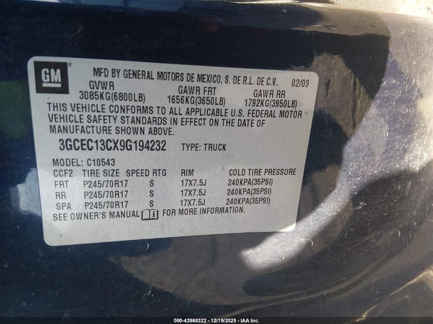 2009 Chevrolet Silverado 1500 Ls VIN: 3GCEC13CX9G194232 Lot: 43968322