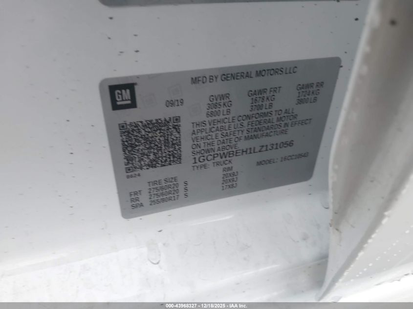 2020 Chevrolet Silverado 1500 2Wd Short Bed Custom VIN: 1GCPWBEH1LZ131056 Lot: 43968327
