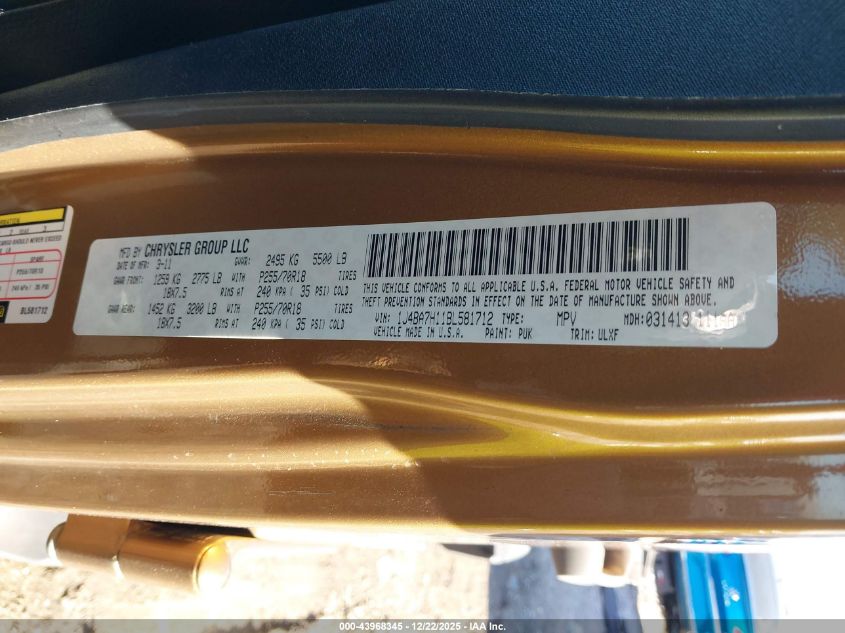 2011 Jeep Wrangler Unlimited 70Th Anniversary VIN: 1J4BA7H11BL581712 Lot: 43968345