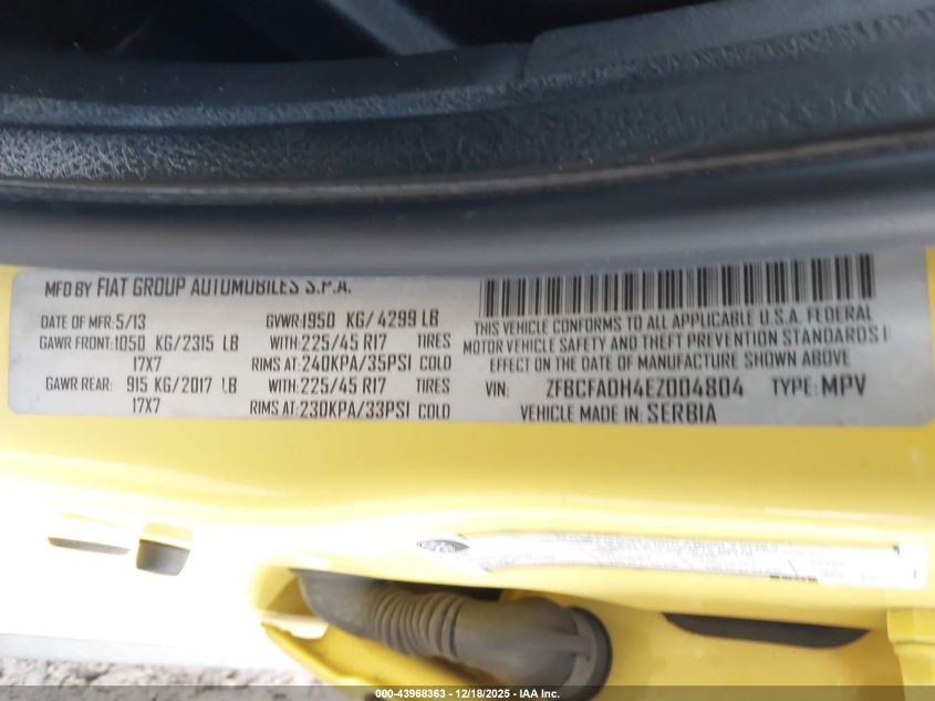2014 Fiat 500L Trekking VIN: ZFBCFADH4EZ004804 Lot: 43968363