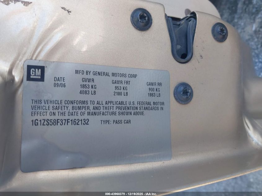 2007 Chevrolet Malibu Ls VIN: 1G1ZS58F37F162132 Lot: 43968379
