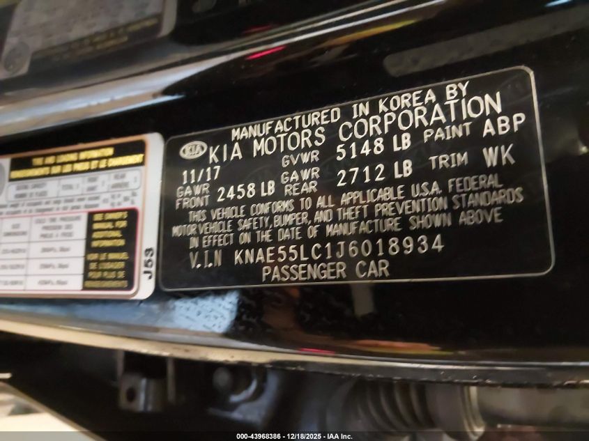 2018 Kia Stinger Gt2 VIN: KNAE55LC1J6018934 Lot: 43968386