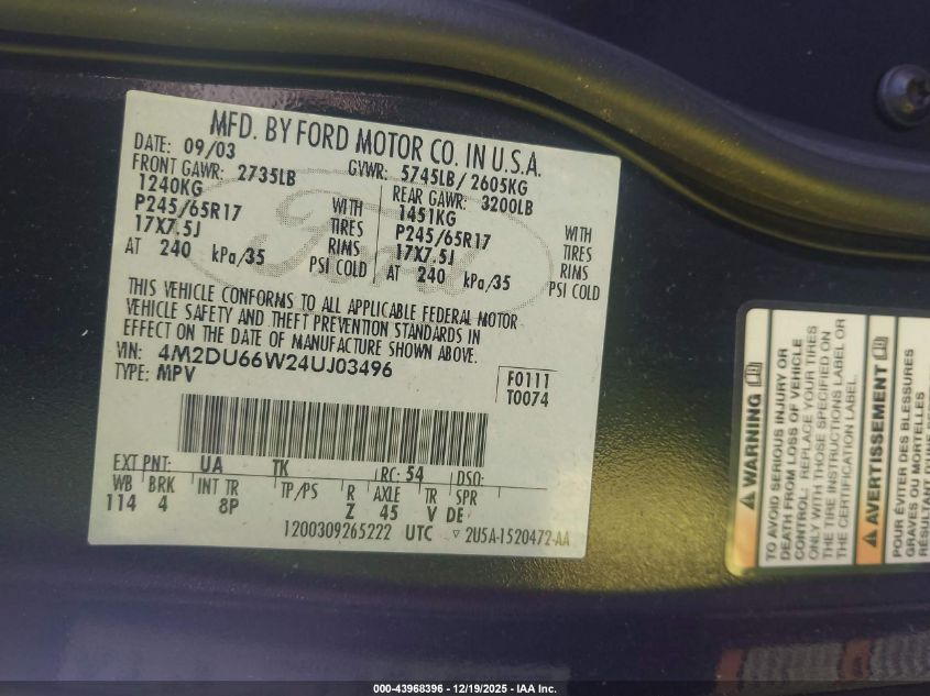 1997 Mercury Mountaineer VIN: 4M2DU55P2VUJ16965 Lot: 43968396