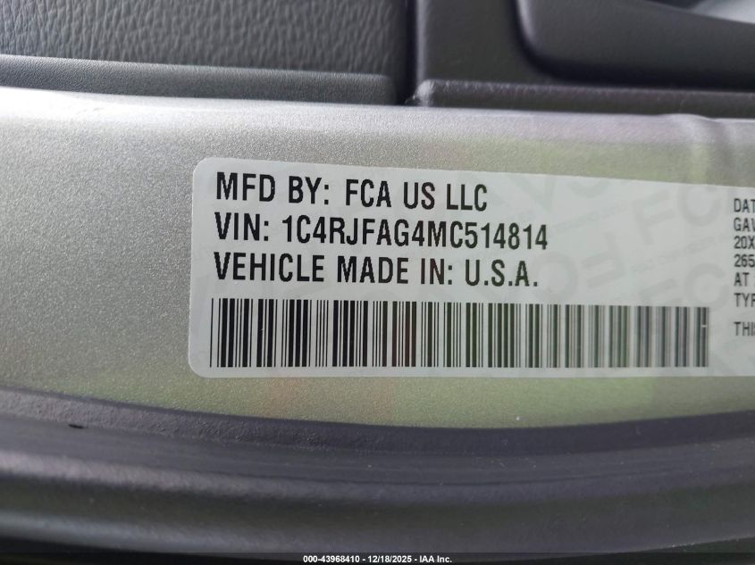 2021 Jeep Grand Cherokee Laredo X 4X4 VIN: 1C4RJFAG4MC514814 Lot: 43968410