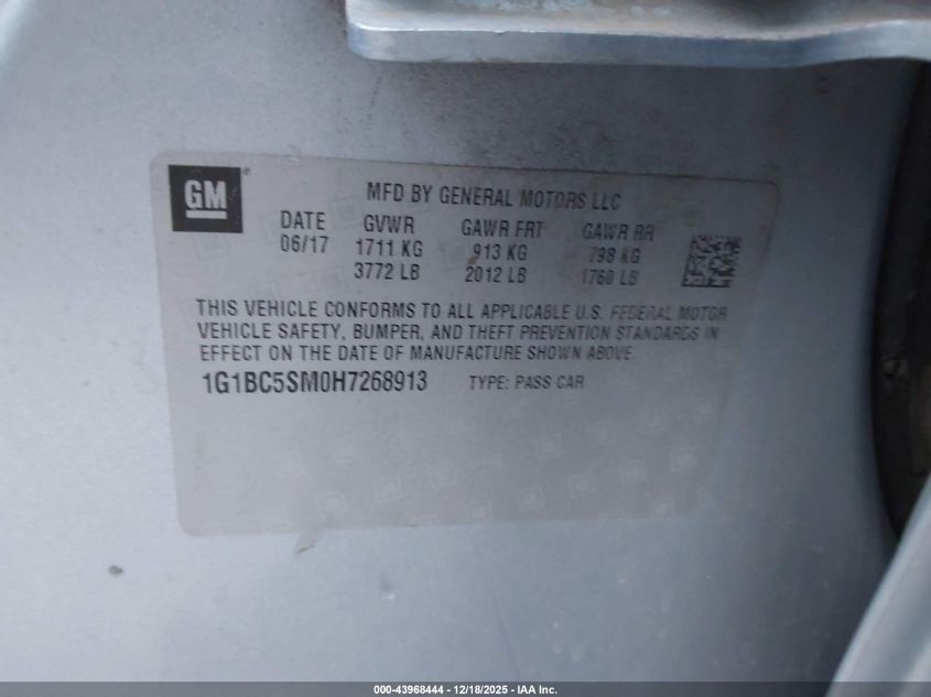 2017 Chevrolet Cruze Ls Auto VIN: 1G1BC5SM0H7268913 Lot: 43968444