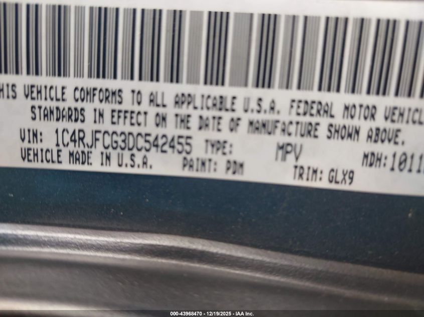 2013 Jeep Grand Cherokee Overland VIN: 1C4RJFCG3DC542455 Lot: 43968470