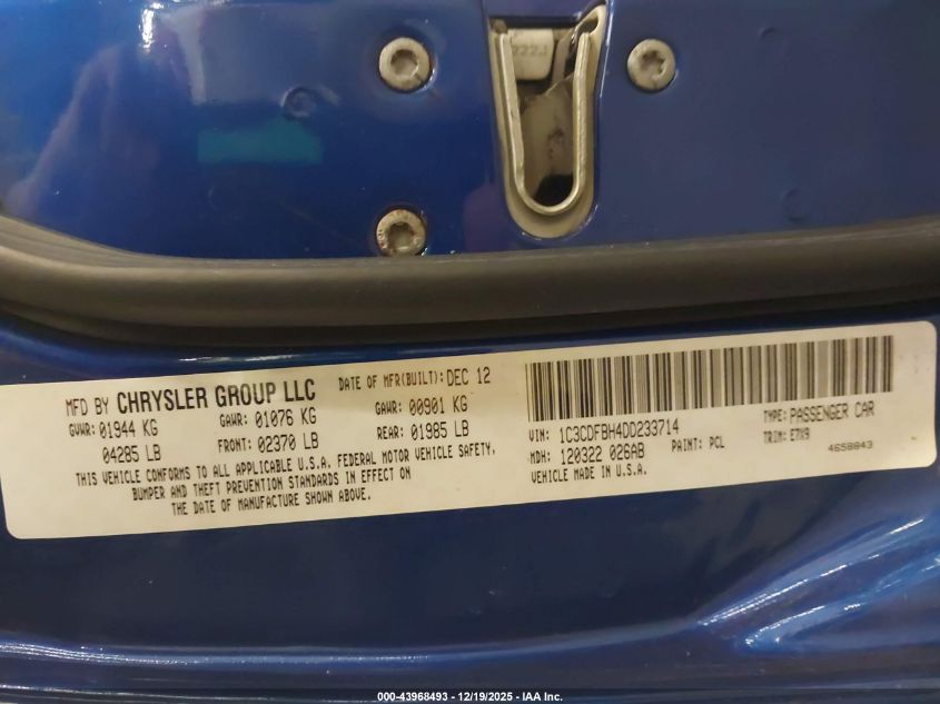 2013 Dodge Dart Sxt VIN: 1C3CDFBH4DD233714 Lot: 43968493