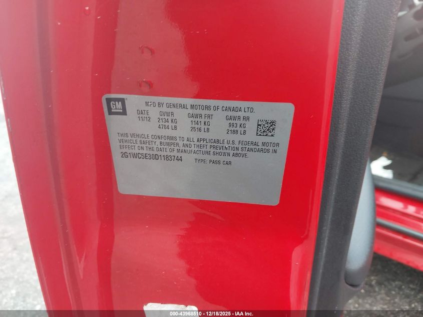 2013 Chevrolet Impala Ltz VIN: 2G1WC5E30D1183744 Lot: 43968510