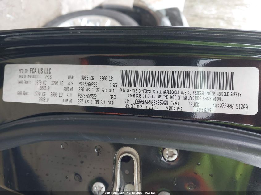 2016 Ram 1500 Laramie VIN: 1C6RR6NG5GS405069 Lot: 43968561