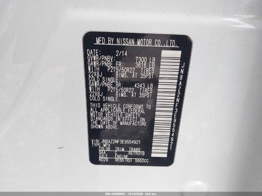 2014 Infiniti Qx80 VIN: JN8AZ2NF3E9554921 Lot: 43968562